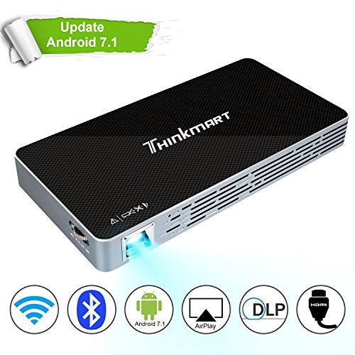 Mini Projector,  Portable Wi-Fi Mini Projector for iPhone Android Laptop PC, 100 ANSI lm High-Contrast Outdoor Pocket Cinema, DLP, 120" Picture, Android 7.1, Compatible with HDMI, USB, MicroSD