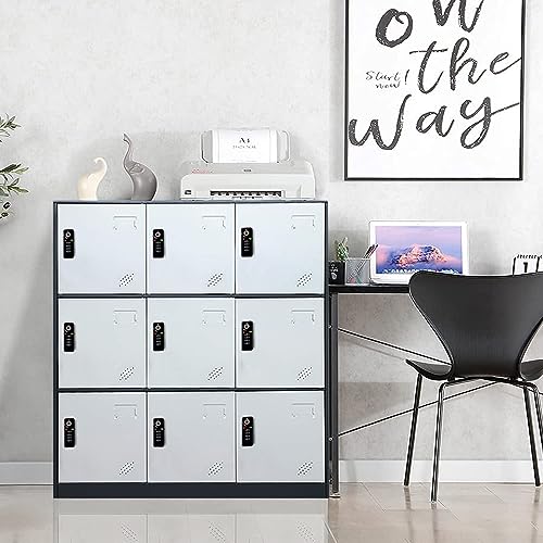 Fumedo 9 Doors Metal Storage Locker with Combination Lock and Card Slot (Gray)