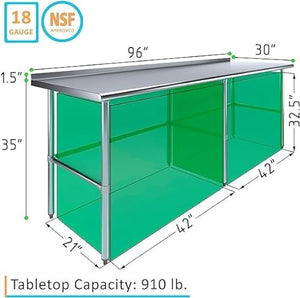 Express KitchQuip Stainless Steel Work Table with Open Base and 1.5" Backsplash (30x96)