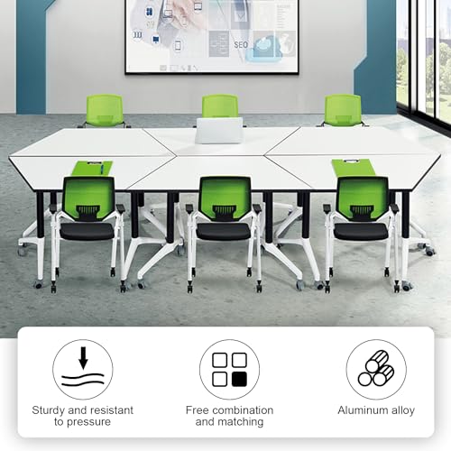 Lenyedr Conference Room Table, Trapezoidal Splicing Office Meeting Table, Foldable 47.2 x 23.6 x 29.5in, Rolling with Caster Wheels - 8 Pack