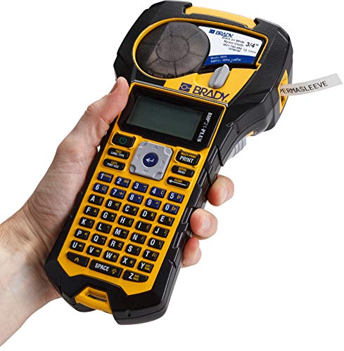 Brady BMP21-PLUS Handheld Label Printer with Rubber Bumpers, Multi-Line Print, 6 to 40 Point Font & Authentic (M21-500-595-WT) All-Weather Vinyl Label.5" Width, 21' Length