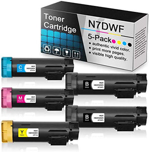 5-Pack(2BK+1C+1M+1Y) Compatible Toner Cartridge Replacement for N7DWF P3HJK 5PG7P 3P7C4 to use with Dell H625 H625cdw H825 H825cdw S2825cdn S2825 Printers.