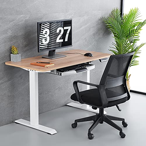 MONOMI Electric Height Adjustable Standing Desk, 48 x 24 inches Stand up Desk Workstation, Sit Stand Home Office Table with 4 Programmable Preset Controller (Oak Top/White Legs)