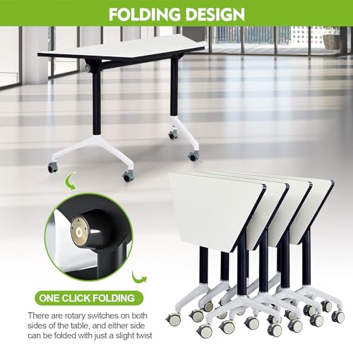 Ysjndasm Trapezoidal Conference Room Table - Folding Mobile Training Table with Locking Wheels, 47.2 x 23.6 x 29.5 inch (4 Pack)