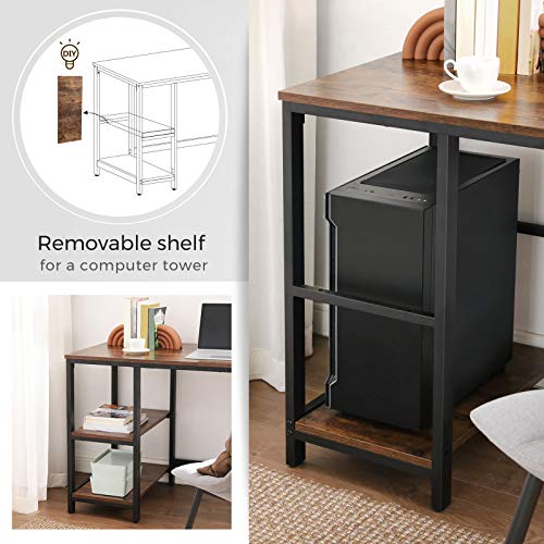 VASAGLE ALINRU Computer Desk, 47.2-Inch Long Home Office Desk for Study, Writing Desk with 2 Shelves on Left or Right, Steel Frame, Industrial, Rustic Brown and Black ULWD47X