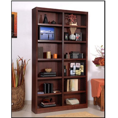 Twelve Shelf Double Bookcase 84"H Dry Oak Finish