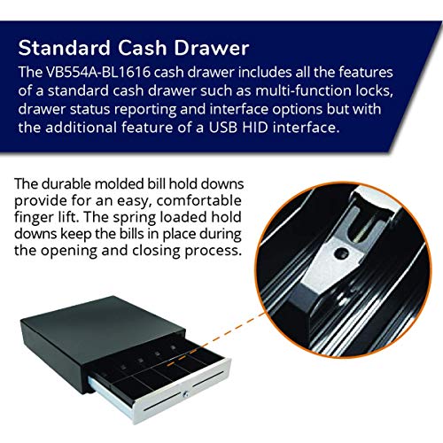 APG Standard- Duty 16” Electronic Point of Sale Cash Drawer | Vasario Series VBS320-BL1616 | Printer Compatible | Plastic Till with 5 Bill/ 5 Coin Compartments | Black
