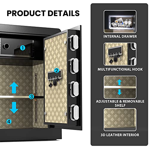 Marcree Biometric Safe Box Fireproof, 2.2 Cub Fingerprint Money Safe with Fireproof Waterproof Money Bag LCD Digital Keypad and Inner Cabinet LED Light, Fireproof Safe for Home Office Hotel