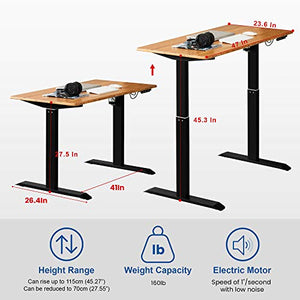 Zoopolyn Electric Standing Desk with Whole Piece Bamboo Board 48"X24" Height Adjustable Desk for Home Office Black Frame Carbonized Top