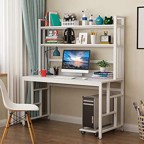 Computer Desk with Hutch Bookcase Bookshelf for Small Space, Office Desk Students Study Table Writing Desk Workstation with Shelf Storage Bookshelf for Home Office Dormitory (White)