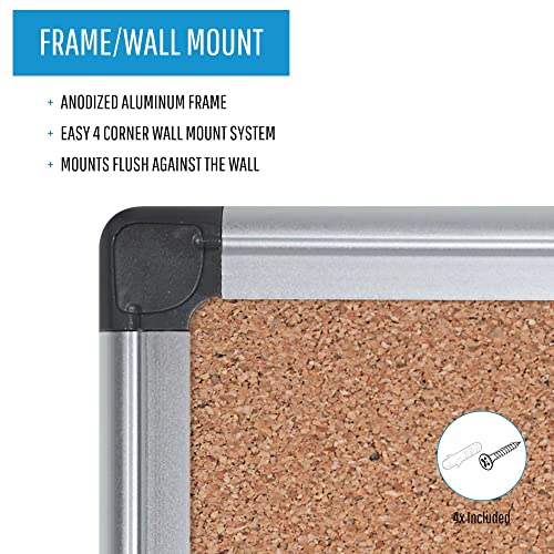 MasterVision Maya Series Self-Healing Cork Bulletin Board, Wall Mounting Push Pin Cork Board , 48" x 72", Aluminum Frame,Brown