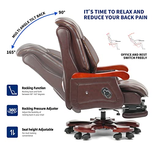Kinnls Jones Massage Office Chair with Foot Rest - Genuine Leather Executive Chair