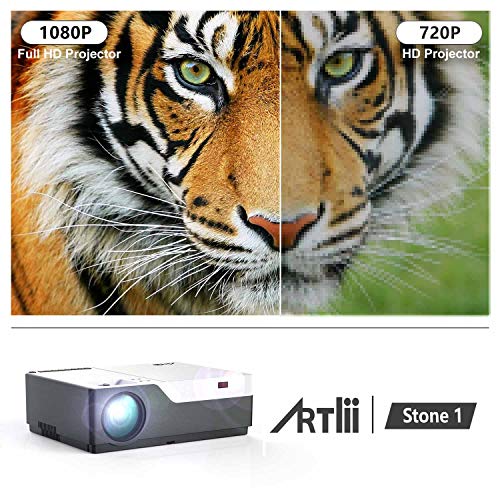 Projector, Artlii Full HD 1080P Projector Support 4K, 6500 LUX 300" Home Theater Projector, 5000:1 Contrast Ratio Compatible w/ TV Stick, HDMI, Laptop, PPT Presentation Remote Learning