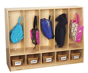 Childcraft Toddler Bench Coat Locker, 5 Sections, 53-3/4 x 13-3/4 x 36 Inches