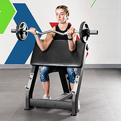 METIS EZ Curl Bar - Tricep Bar for Arm Weights Exercises | Weight Bars For Lifting | Bicep Curl Bar | Strength Training Equipment | EZ Weight Bar (+ 55lb Weight Plates [Pair])