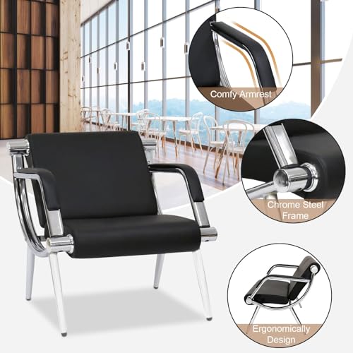 Kinsunny Reception Chairs Set of 4 - PU Leather Airport Guest Chairs with Arms, Black