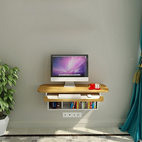 Tables ZR- Wall-Mounted Computer Desk, Home Office Desk Workstation, with 1 Drawer and 2 Open Compartments,Wall-Mounted Drop-Leaf Wood Color Furniture