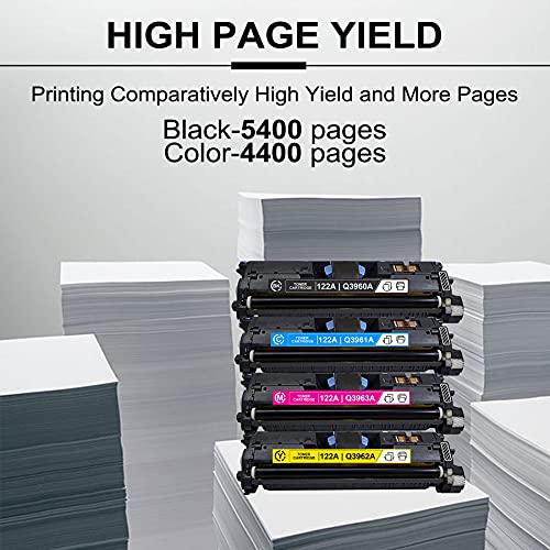 4 Pack (1BK+1C+1M+1Y) 122A | Q3960A Q3961A Q3962A Q3963A Compatible Remanufactured Toner Cartridge Replacement for HP Color 2820 2830 2840 2550n 2550L 2550Ln Printer