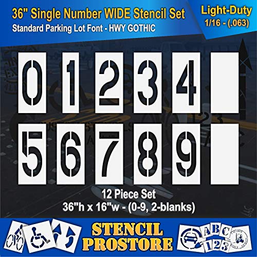 Pavement Stencils - 36 inch Number Stencil {Wide} Set {12 Pieces} - 0-9 - 36" x 16" x 1/16" (63 mil) - Light-Duty