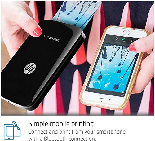 HP Sprocket Plus Instant Photo Printer (Black) Prints on 2.3x3.4” Zink Sticky Back Pictures Straight from Smartphone & Social Media.
