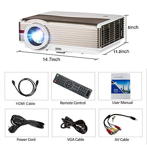EUG LCD Bluetooth HDMI Projector 5000 Lux High Brightness Wireless Home Cinema Theater Video Projectors Support Full HD 1080P Airplay WiFi, Compatible with USB VGA Blu ray DVD PC PS4 TV Stick