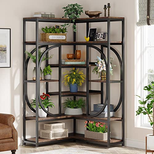 L Shape Show Rack Tribesigns 7-Shelf Large Modern Corner Bookcase, L-Shaped Display Rack ...