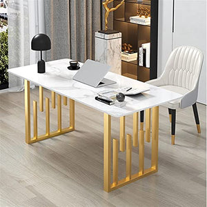 BinOxy Marbled Computer Desk with Golden Geometric Legs - 160cm Size