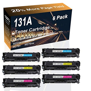 6-Pack (2C+2Y+2M) Compatible High Yield Color Printer Toner Replacement for HP 131A (CF211A CF212A CF213A) Laser Printer Toner Cartridge use for HP M251n M251nw M276n M276nw Printer