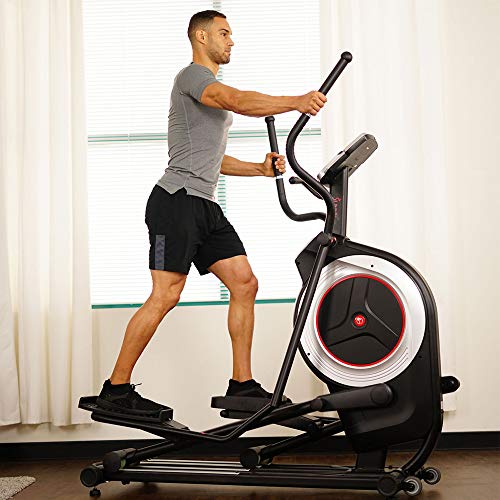 Sunny Health & Fitness Electric Eliptical Trainer Elliptical Machine w/Devicec Holder, Programmable Monitor and Heart Rate Monitoring, 300 LB Max Weight and 20"" Stride - SF-E3875, Black