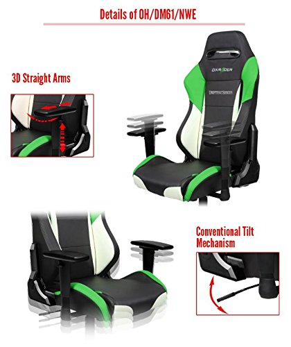 DXRacer Drifting Series OH/DM61/NWE Racing Seat Office Chair Gaming Ergonomic Adjustable Computer Chair with - Included Head and Lumbar Support Pillows (Black, White, Green)