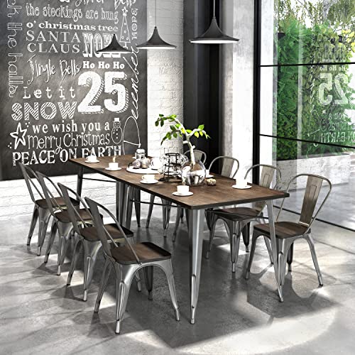 FurnitureR Metal Dining Chairs Set of 4 - Outdoor/Indoor Trattoria Stackable Chairs - Chic Industrial Bar Chairs - Coffee, 300 LBS