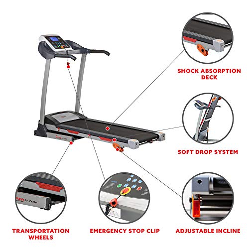 Sunny Health & Fitness Treadmill, Gray (SF-T4400) , 62 2 L x 26 8 W x 47 3 H