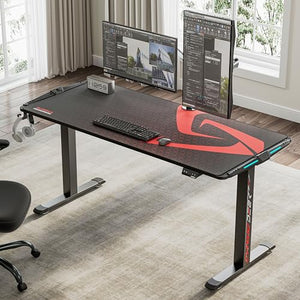 EUREKA ERGONOMIC 65" Electric Height Adjustable Gaming Desk with RGB LED Lights and Extended Mouse Mat
