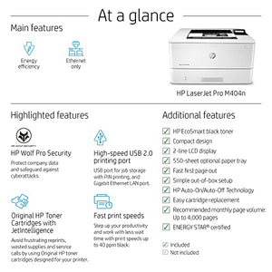 HP Laserjet Pro M404 n Monochrome Wired Laser Printer with Built-in Ethernet, White - Print only - 2-line LCD Display, 40 ppm, 4800 x 600 dpi, Hi-Speed USB, Cbmou External Webcam