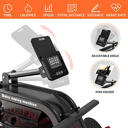 SNODE Water Rowing Machine with Bluetooth APP, Home use Water Resistance Rower Machine 331 lbs Capacity, Water Row Machine Home use with LCD Monitor and Pad Holder