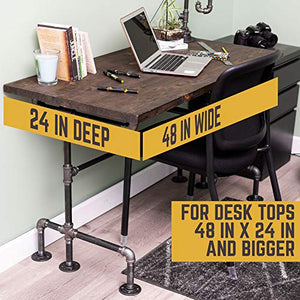 Industrial Pipe Desk Leg Set by Pipe Decor, Modern Home Office Table Writing or Computer Base Kit, Dark Grey Black Rough Pipes, Rustic Vintage Furniture Unfinished Steel Metal Pipe Legs, M-Desk Style