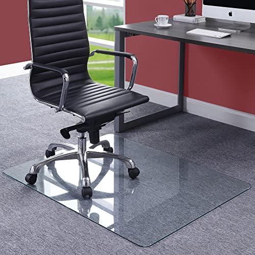Fab Glass and Mirror Glass Office Chair Mat | 42”x48” Flat Polished Edge Heavy Duty Tempered Glass Mat | For Hardwood Floor or Carpet | Effortless Rolling | Clear
