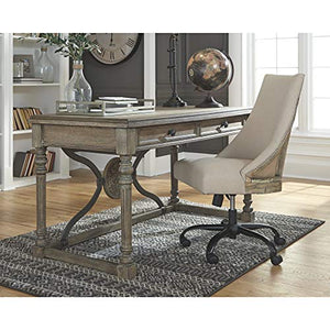 Ashley Furniture Signature Design - Adjustable Swivel Office Chair - Manual Tilt - Casual - Linen - Nailhead Trim