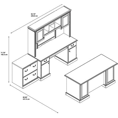 Bush Furniture kathy ireland Home Bennington Manager's Desk, Credenza with Hutch and Lateral File, Harvest Cherry