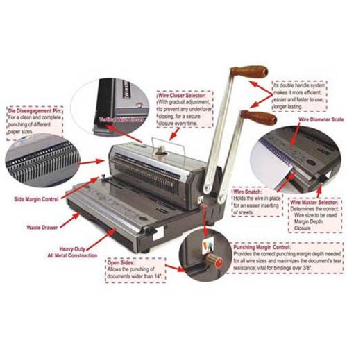 Akiles WireMac-31 Model AWM31 Wire Punch & Binding Equipment, 3:1 Pitch, All 40 Disengaging Dies, Square (0.157″ x 0.157″) Hole Punch, Heavy-Duty, 20 sheets single punching capacity (20 lbs paper)