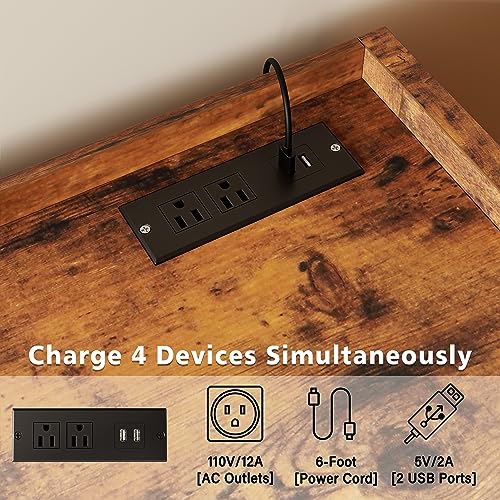 LIKIMIO 47" 6 Drawer Glass Dresser with LED, Power Strip, and Storage Cabinet - Rustic Brown