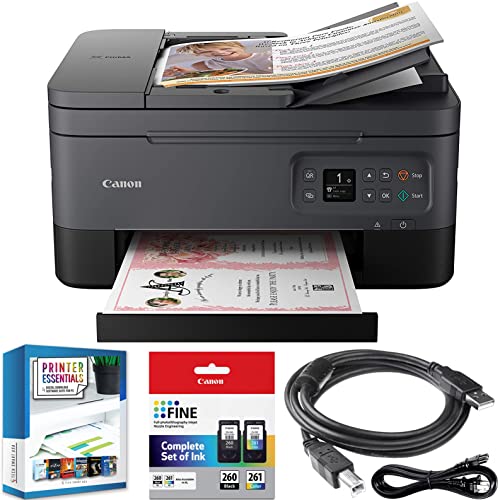 Canon PIXMA TR7020 Inkjet All-in-One Wireless Printer for Photo and Document Fast Printing, Copy & Scan (Black) 4460C002 Home Office Bundle with DGE High Speed USB Print Cable + Business Software Kit