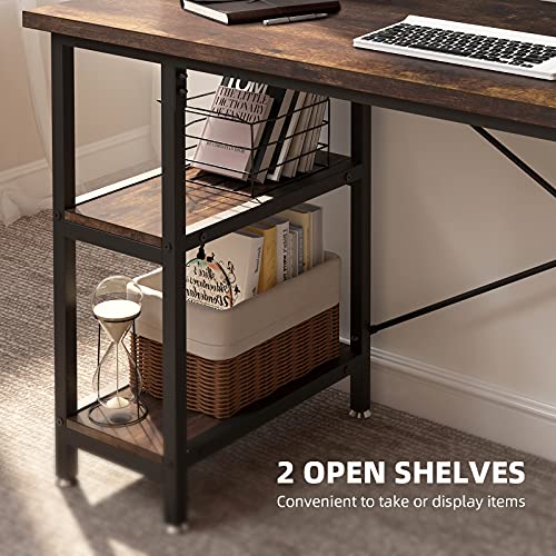 YITAHOME Computer Desk with 3 Storage Shelves, Writing Table with Double Layer for Monitor Stand, 55 inch Tabletop Workstation for Home Office Work Study, Rustic Brown