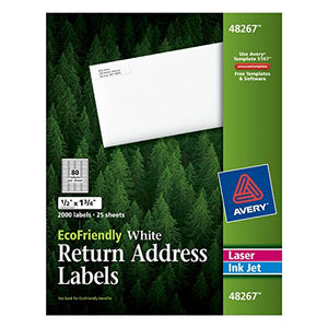 Avery EcoFriendly Mailing Labels for Laser and Ink Jet Printers, 0.5 x 1.75 Inches, White, Permanent, Pack of 2000 (48267)