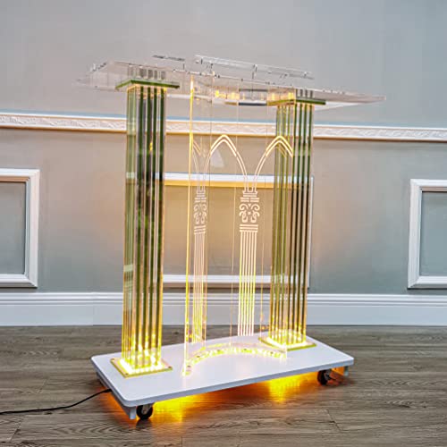 FixtureDisplays Clear Acrylic Lighted LED Podium with Casters 40" Wide X 18" Deep X 46" Tall - 21232-NPF