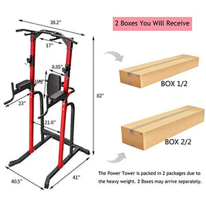 ZENOVA Power Tower Pull up Bar Dip Station Strength Training Equipment for Home Workout Multi-Function Pull Up Station Tower Squat Stand