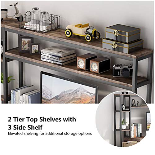 Tribesigns 55 Inch Computer Office Desk with 4 Drawers and Storage Shelf, Industrial Study Writing Table Workstation with Hutch and Bookshelf for Home Office (Brown)