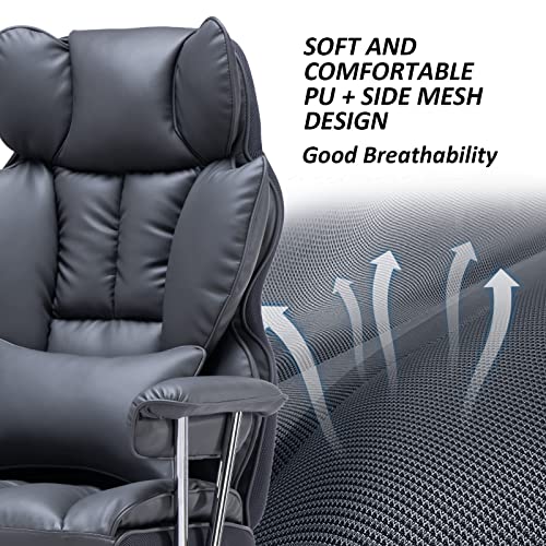Efomao Big and Tall High Back Ergonomic Office Chair with Lumbar Support and Leg Rest (Dark Grey)