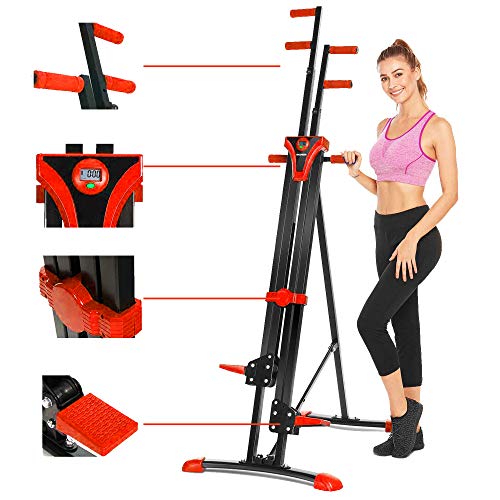 Aceshin Vertical Climber Machine, Home Gym Exercise Folding Climbing Machine,Indoor Vertical Climbing Exercise Machine, Fitness Stepper for Whole Body Cardio Workout Training (Red)