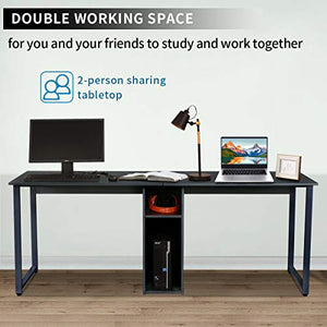 Home Office Desk 2-Person Office Desk, Large Double Workstation Desk Writing Desk with Storage Dual Study Desk 2-Person Computer Desk, Home Desk Writing Desk with Shared Storage, Easy Assembly (Black)